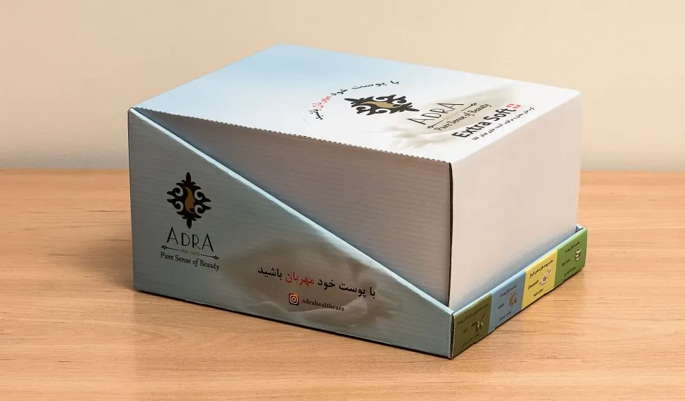 کارتن بسته بندی محصولات پوستی adra توسط نیکسازان آریا
